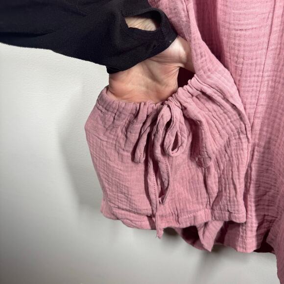 Womens Top Med Purple Gauze Oversized Chore Pocket Tie Detail Spring Lagenlook - Picture 5 of 9